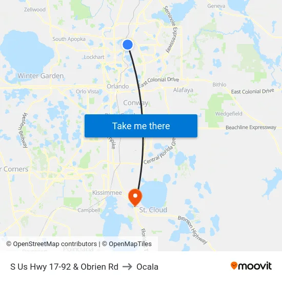 S Us Hwy 17-92 & Obrien Rd to Ocala map