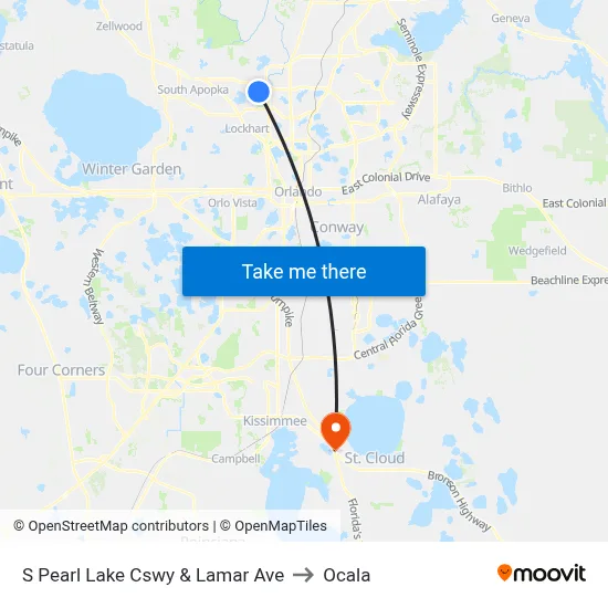 S Pearl Lake Cswy & Lamar Ave to Ocala map