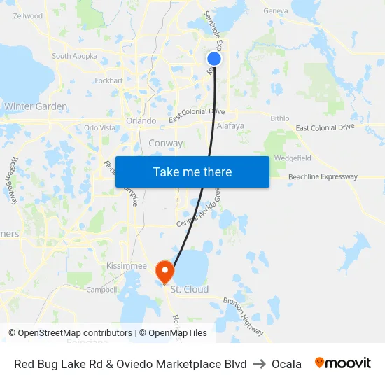 Red Bug Lake Rd & Oviedo Marketplace Blvd to Ocala map