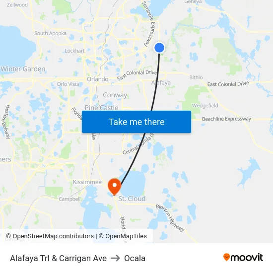 Alafaya Trl & Carrigan Ave to Ocala map