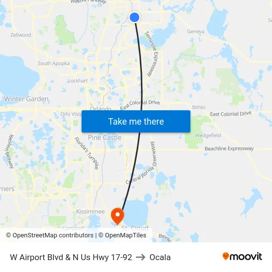 W Airport Blvd & N Us Hwy 17-92 to Ocala map