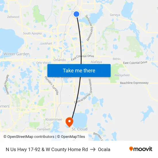 N Us Hwy 17-92 & W County Home Rd to Ocala map