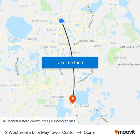 S Westmonte Dr & Mayflower Center to Ocala map