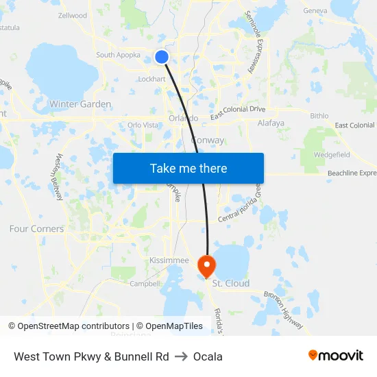 West Town Pkwy & Bunnell Rd to Ocala map