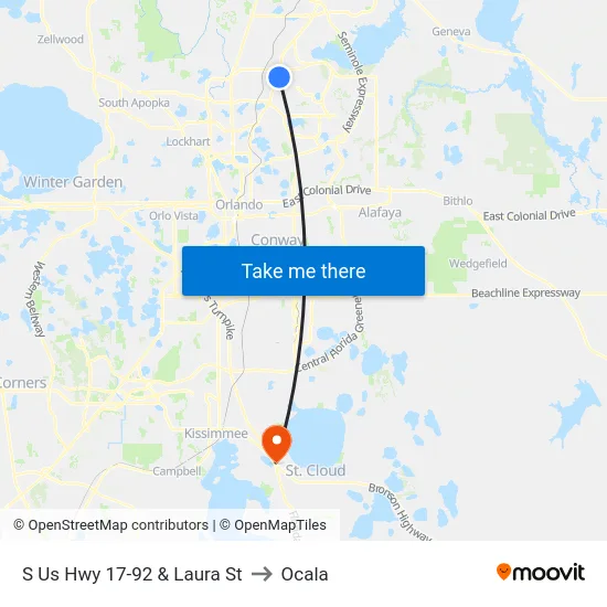 S Us Hwy 17-92 & Laura St to Ocala map