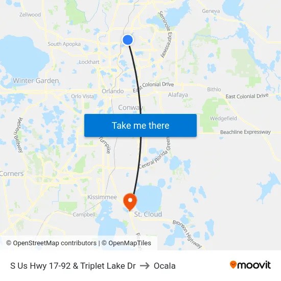 S Us Hwy 17-92 & Triplet Lake Dr to Ocala map