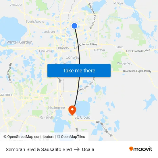 Semoran Blvd & Sausalito Blvd to Ocala map