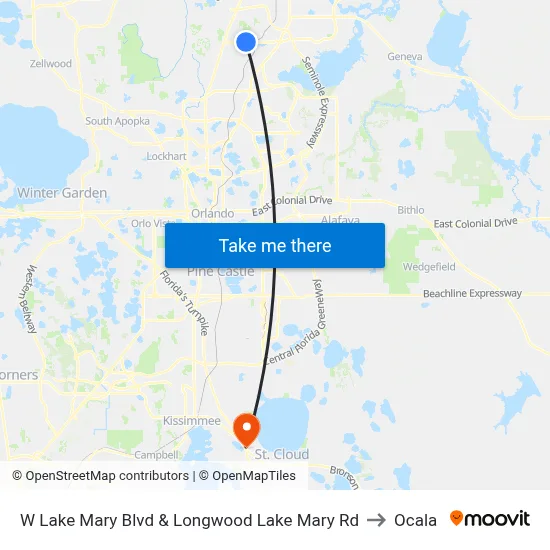 W Lake Mary Blvd & Longwood Lake Mary Rd to Ocala map