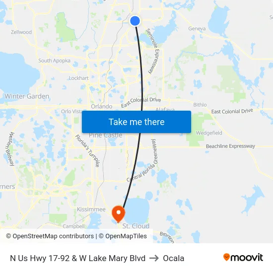 N Us Hwy 17-92 & W Lake Mary Blvd to Ocala map