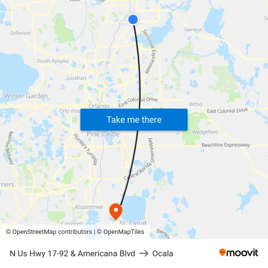 N Us Hwy 17-92 & Americana Blvd to Ocala map