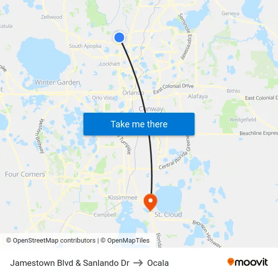 Jamestown Blvd & Sanlando Dr to Ocala map
