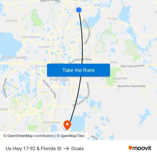 Us Hwy 17-92 & Florida St to Ocala map
