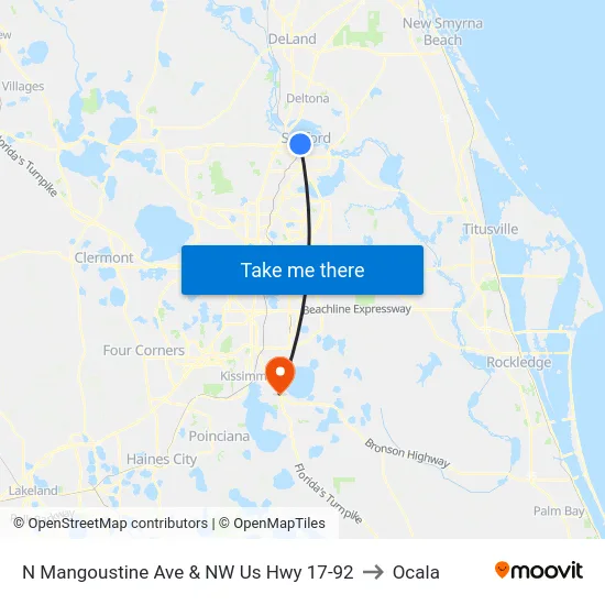 N Mangoustine Ave & NW Us Hwy 17-92 to Ocala map
