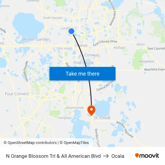 N Orange Blossom Trl & All American Blvd to Ocala map