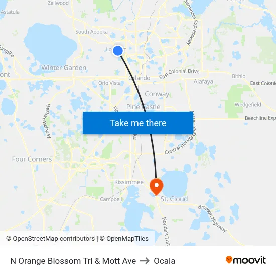 N Orange Blossom Trl & Mott Ave to Ocala map