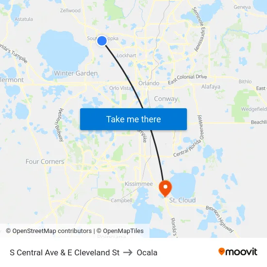S Central Ave & E Cleveland St to Ocala map