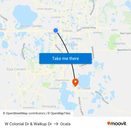 W Colonial Dr & Walkup Dr to Ocala map
