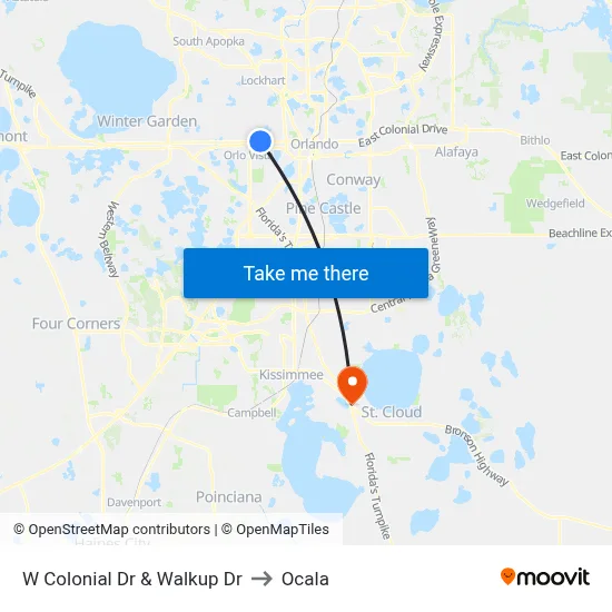 W Colonial Dr & Walkup Dr to Ocala map