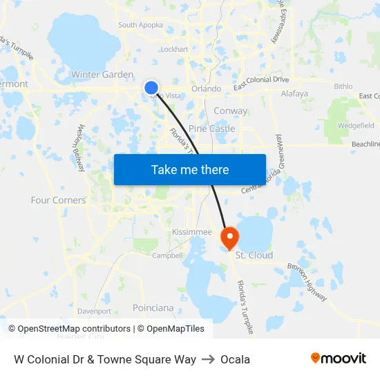 W Colonial Dr & Towne Square Way to Ocala map