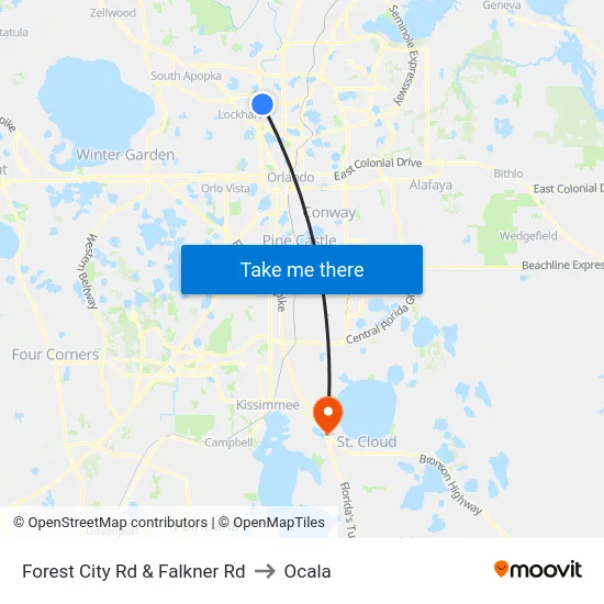 Forest City Rd & Falkner Rd to Ocala map