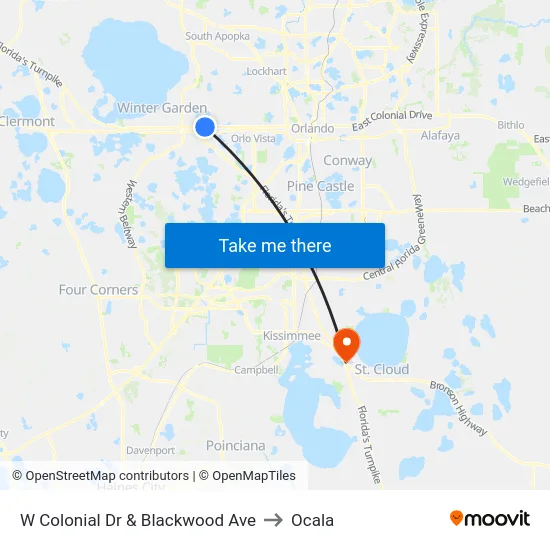 W Colonial Dr & Blackwood Ave to Ocala map