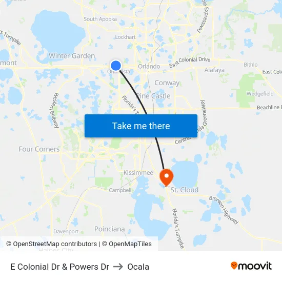 E Colonial Dr & Powers Dr to Ocala map