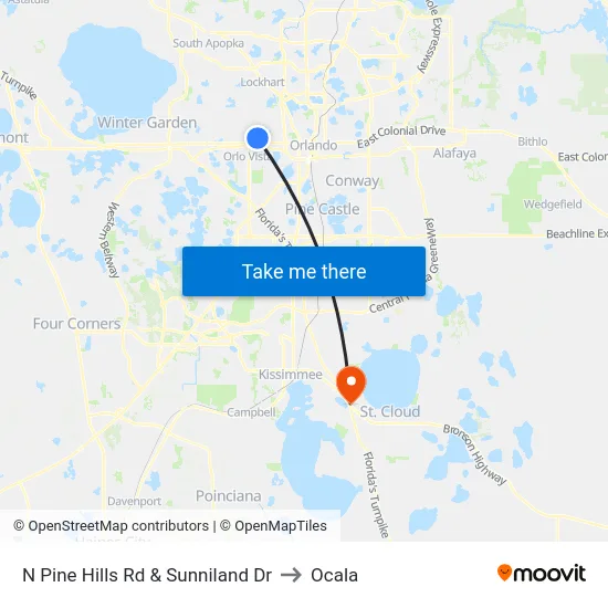 N Pine Hills Rd & Sunniland Dr to Ocala map