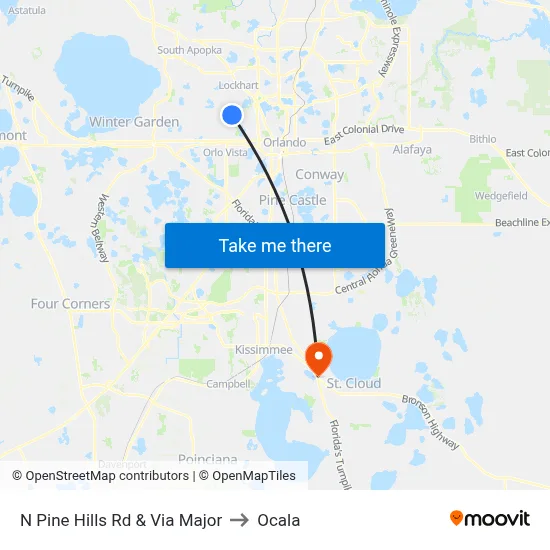 N Pine Hills Rd & Via Major to Ocala map