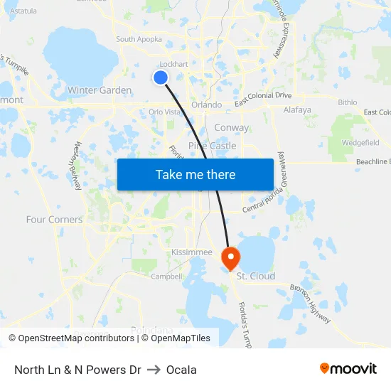 North Ln And N Powers Dr to Ocala map