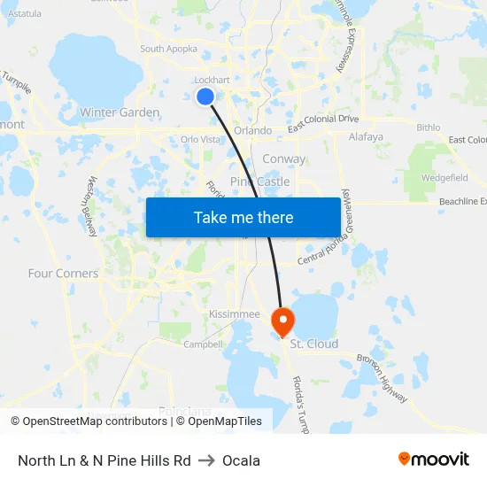 North Ln & N Pine Hills Rd to Ocala map