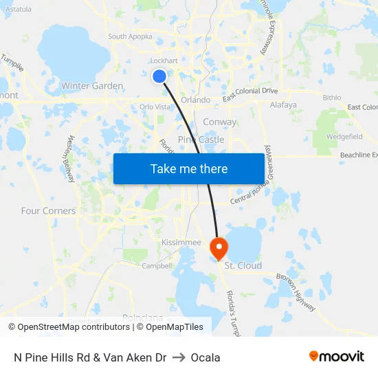 N Pine Hills Rd & Van Aken Dr to Ocala map