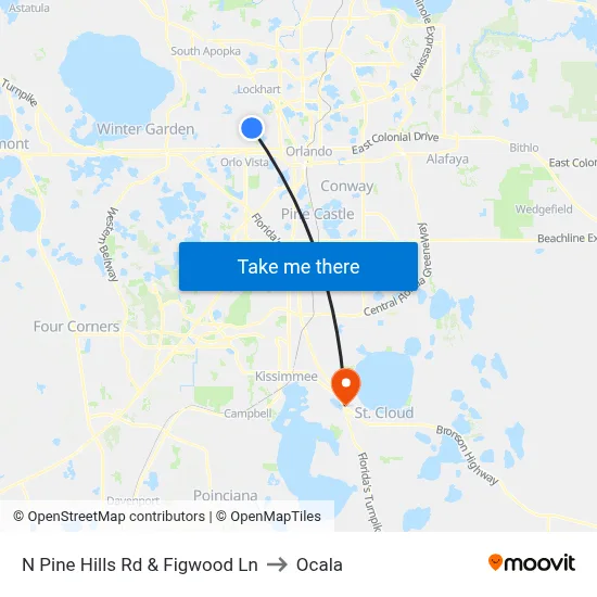 N Pine Hills Rd & Figwood Ln to Ocala map
