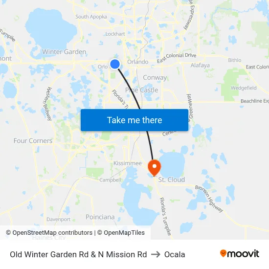 Old Winter Garden Rd & N Mission Rd to Ocala map