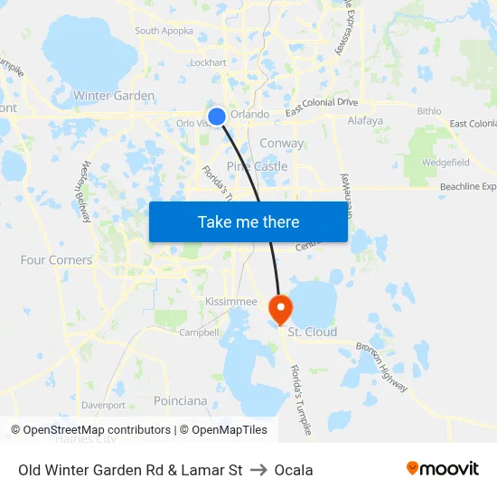 Old Winter Garden Rd & Lamar St to Ocala map