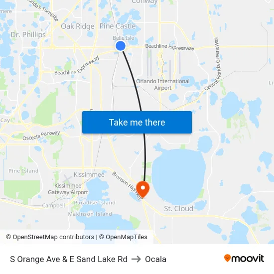 S Orange Ave & E Sand Lake Rd to Ocala map