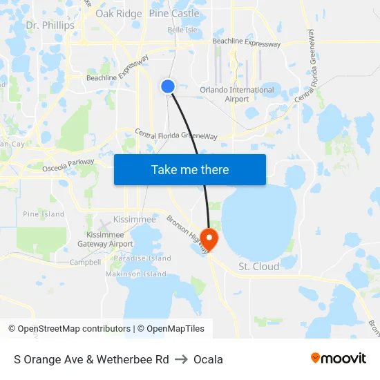 S Orange Ave & Wetherbee Rd to Ocala map