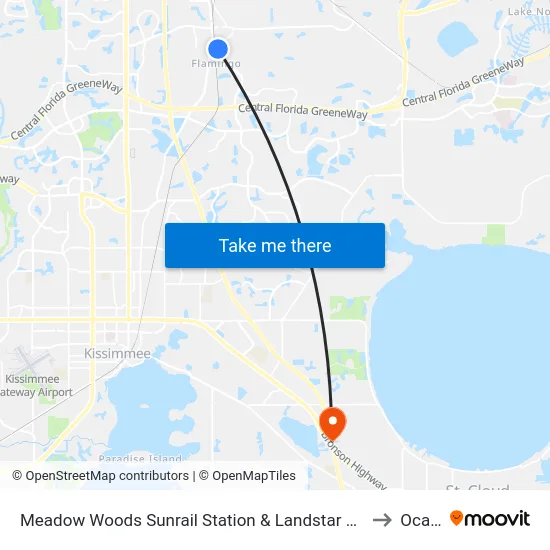 Meadow Woods Sunrail Station & Landstar Blvd to Ocala map