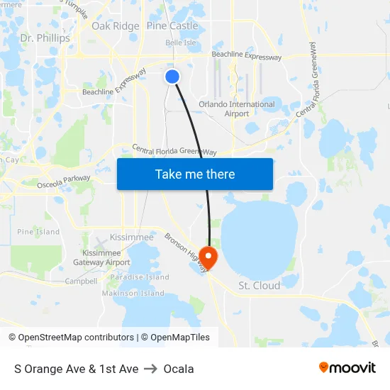 S Orange Ave & 1st Ave to Ocala map
