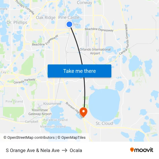 S Orange Ave & Nela Ave to Ocala map