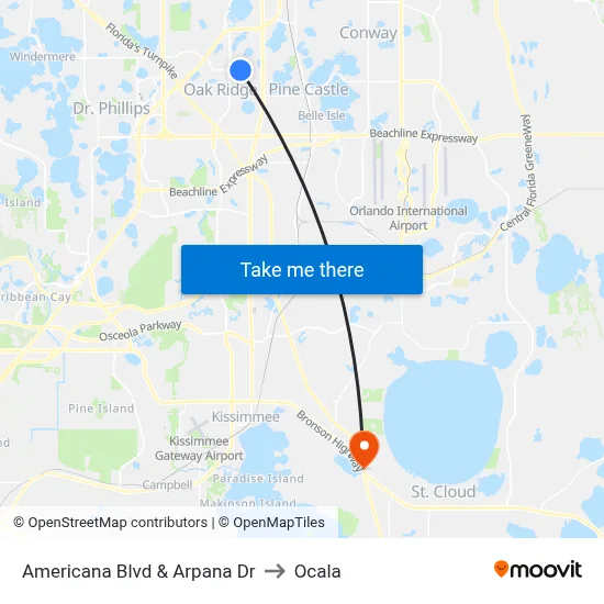 Americana Blvd & Arpana Dr to Ocala map