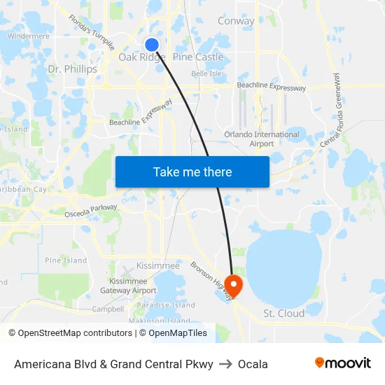 Americana Blvd & Grand Central Pkwy to Ocala map