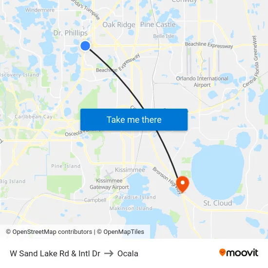W Sand Lake Rd & International Dr to Ocala map