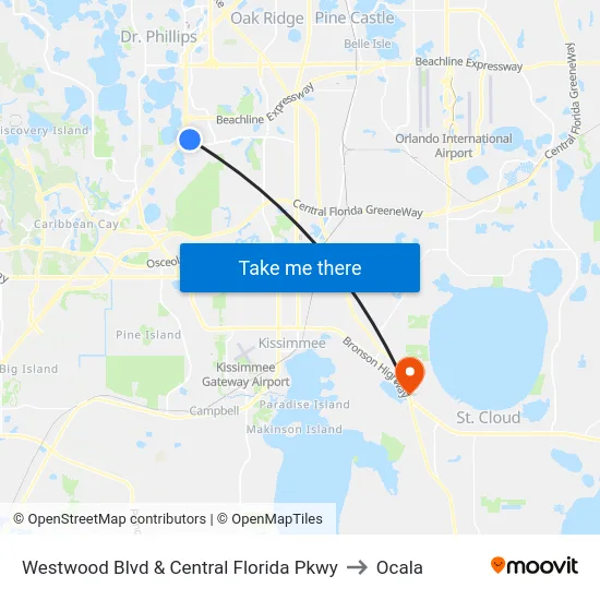 Westwood Blvd & Central Florida Pkwy to Ocala map