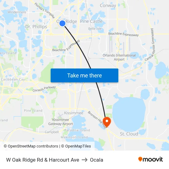 W Oak Ridge Rd & Harcourt Ave to Ocala map