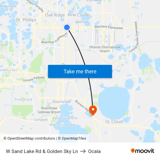 W Sand Lake Rd & Golden Sky Ln to Ocala map