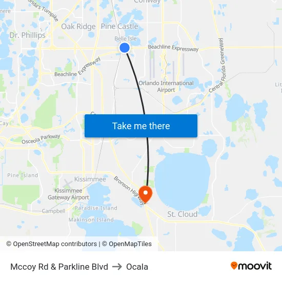 Mccoy Rd & Parkline Blvd to Ocala map