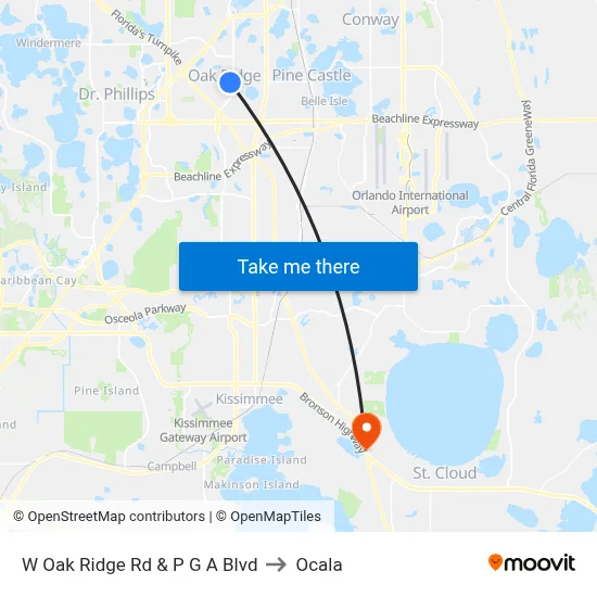 W Oak Ridge Rd & P G A Blvd to Ocala map
