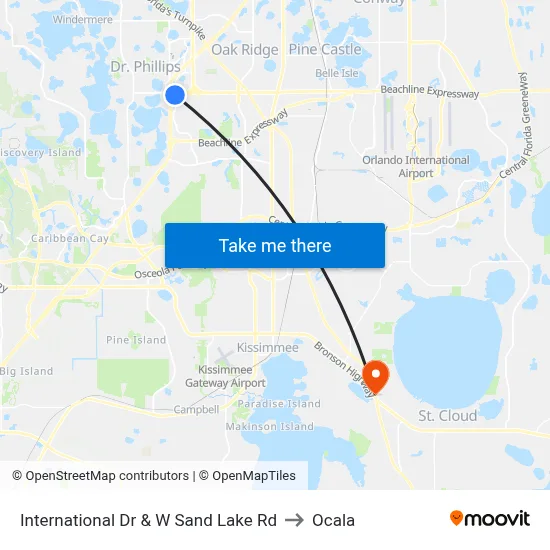 International Dr & W Sand Lake Rd to Ocala map