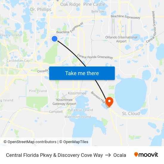 Central Florida Pkwy & Discovery Cove Way to Ocala map