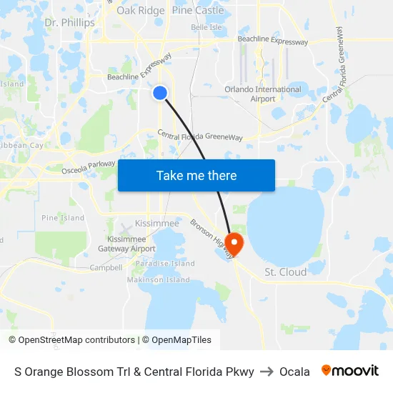 S Orange Blossom Trl & Central Florida Pkwy to Ocala map